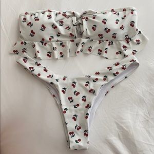 Cherry Patterned Ruffle Bikini Size: Small